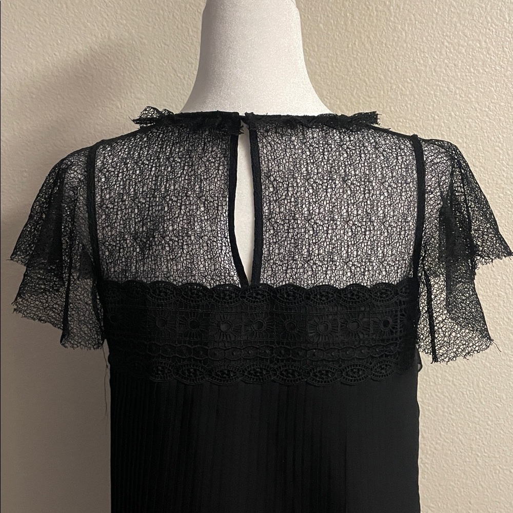 ZARA Black Lace Chiffon Ruffle Top | Coquette Gothic Sheer Blouse - Picture 7 of 8